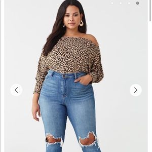 Leopard Print Off Shoulder Long Sleeve Top